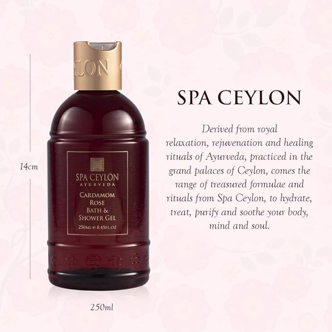 SPA CEYLON Cardamom Rose Bath and Shower Gel | Luxurious Herbal Bath Wash with Aloe Vera, Coconut & Himalayan Rose | Uplifting & Nourishing | for All Skin Types