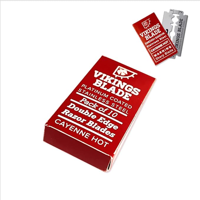 VIKINGS BLADE Double Edge Safety Razor Blades, 10x Blades, Swedish Steel + Platinum Coated, Replacement Razor Blades & Refills (Semi-Aggressive & Safe)