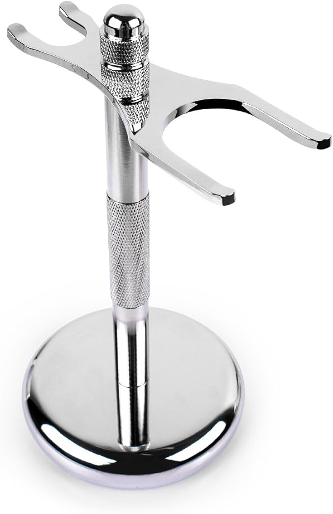 QSHAVE Deluxe Chrome Razor and Brush Stand Holder, Prolong The Life of Your Shaving Brush, 2 Prongs