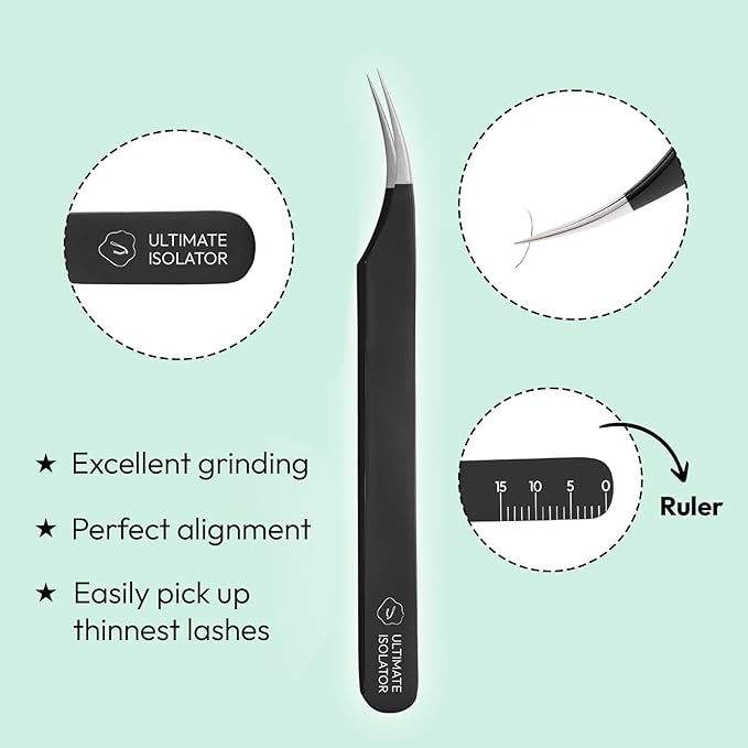 Eyesy Lash Ultimate Isolator Lash Tweezer | Professional Volume False Lash Application Tool | Multi Shapes & Purposes Tweezers | Non-Slip Grip Tweezers (Black)