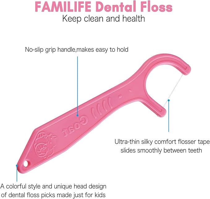 FAMILIFE Dental Floss Picks Kids flossers Toddler Threaders Children Unwaxed Unflavored Fluoride Free Dental Floss Child Kid Flossing Sticks with Travel Cases 200 Picks