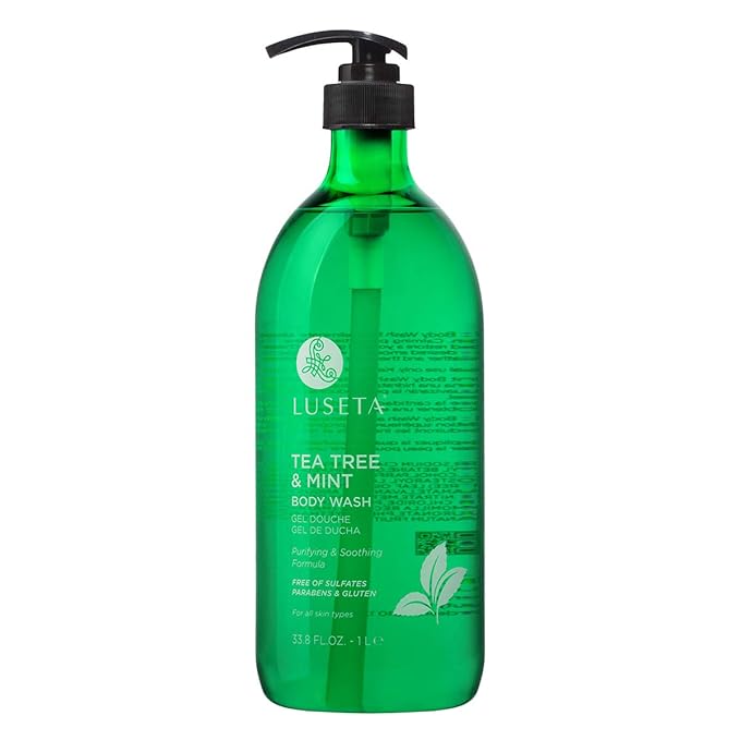 Luseta Tea Tree Oil Body Wash with Mint 33.8oz, Best Body Wash for Sensitive Skin, Sulfate free, Helps Body Odor, Athlete's Foot, Jock Itch, Ringworm, Skin Irritations, Shower Gel for Women