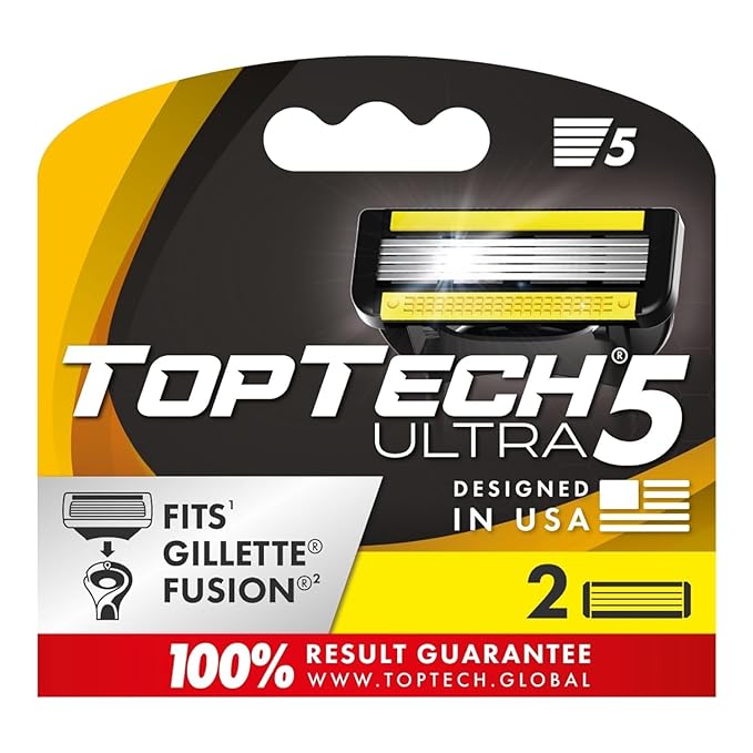 TopTech ULTRA 5 Razors for Men - Replaceable Cartridges for Manual Shaving Razor, 5 Blades Technology Refills - 8 Count Pack - Fits Gillette Fusion - Soft Shave & Sharp - Cost-effective Refill