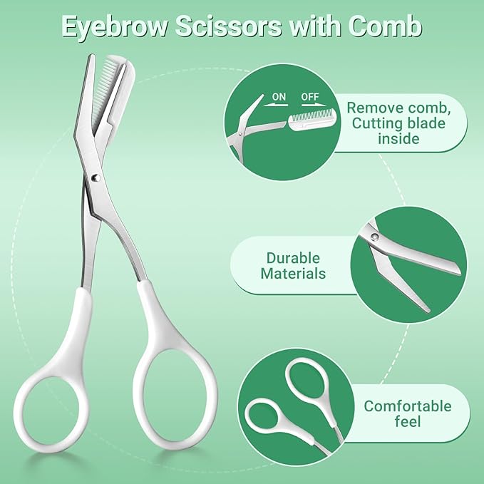 TsMADDTs Eyebrow Trimmer Kit, 8 in 1 Tweezers Set for Women with Eyebrow Trimmer Scissors, Tweezers, Razor, Brush with Travel Bag