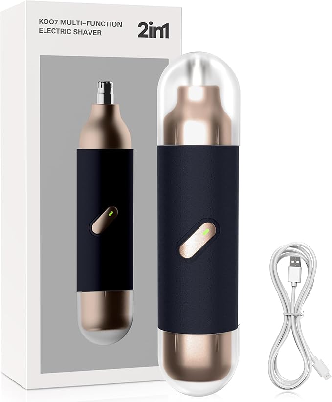Nose Hair Trimmer for Men & Women, 2 in 1 Electric Nose and Ear Hair Trimmers Ear & Eyebrow Grooming Kit Face Clipper with Powerful Motor and Dual-Edge Blades Waterproof, Portable Travel Size (Blue)