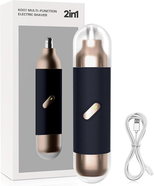 Nose Hair Trimmer for Men & Women, 2 in 1 Electric Nose and Ear Hair Trimmers Ear & Eyebrow Grooming Kit Face Clipper with Powerful Motor and Dual-Edge Blades Waterproof, Portable Travel Size (Blue)
