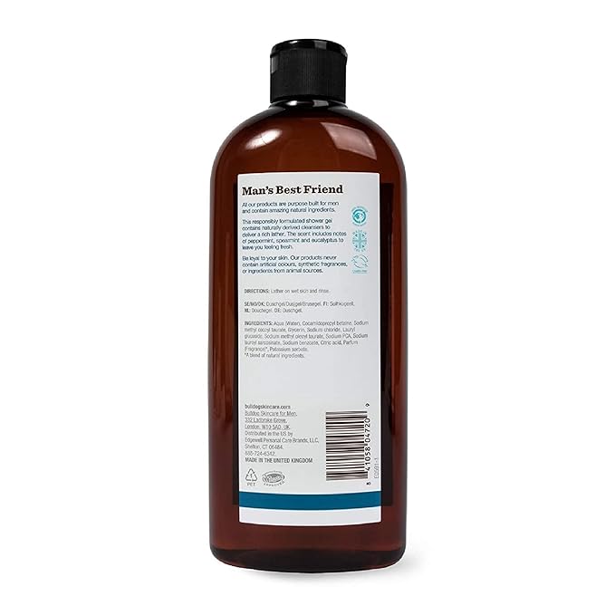 BULLDOG Mens Skincare and Grooming Body Wash, Peppermint and Eucalyptus, 16.9 Fluid Ounce