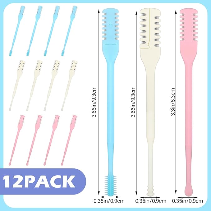 12 Pcs 2-in-1 Nasal Hair Cutter Double Sided Nose Hair Knife with Ear Picker and Soft Cleaning Brush 360° Rotating Portable Nostril Remover Trimmer Tool for Women and Men