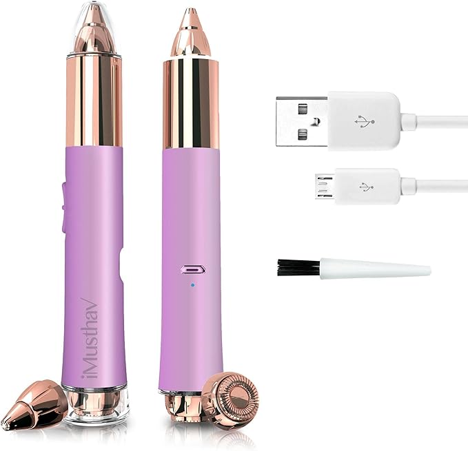 2 in 1 Eyebrow and Facial Hair Remover for Women Painless Flawless Electric Razor Epilator Trimmer Shaver with 18K Gold-Plated, USB Rechargeable, 360° LED for Eyebrow and Face Hair Removal
