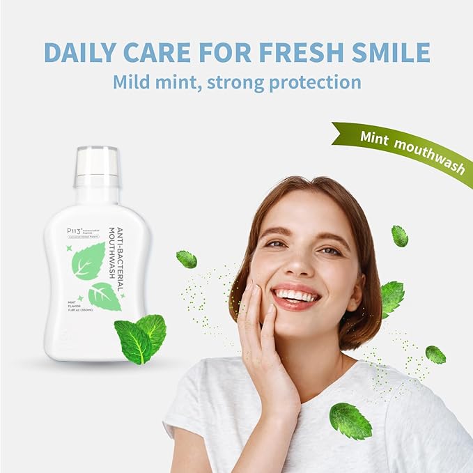 Mouthwash for Kids P113+ Peptide Anti Cavity Mouth Rinse Alcohol Free for Teeth and Gums Safe Oral Hygiene for Newborn to Toddler 11.8 fl oz (11.8 Fl oz, Mint(for Adult))