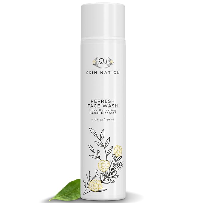 Skin Nation Hydrating Gentle Face Wash with Organic Aloe and Chamomile for Dry, Oily and Sensitive Skin, Paraben Free and Sulfate Free, 5.1 Fl Oz, Made in USA