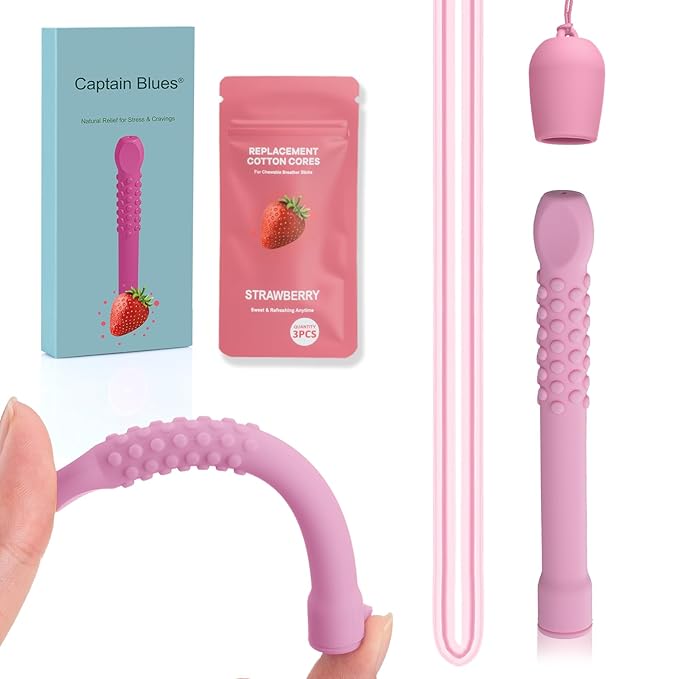 Chewable Silicone Aroma Sticks with Essential Oils for Stress Relief & Fresh Breath, Improving Pen Biting & Smoking Habits.(Pink)