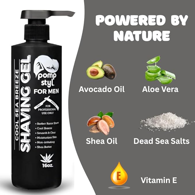 Shaving Gel Cool Sea Breeze 16 OZ – Smooth Razor Glide, Clear Formula, Moisturizing with Shea Butter – For All Hair Types With Aloe Vera - Avocado Oil - Shea Oil - Vitamin E & Dead Sea Salts
