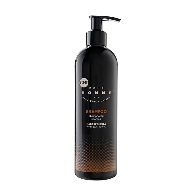 CHI Pour Homme Moisturizing Daily Shampoo for Men, Sulfate-Free Hair Cleanser with Aloe Vera & Nettle, Hydrates & Fortifies for Thicker, Healthier Hair, Fresh Woody Scent, 11.5 oz