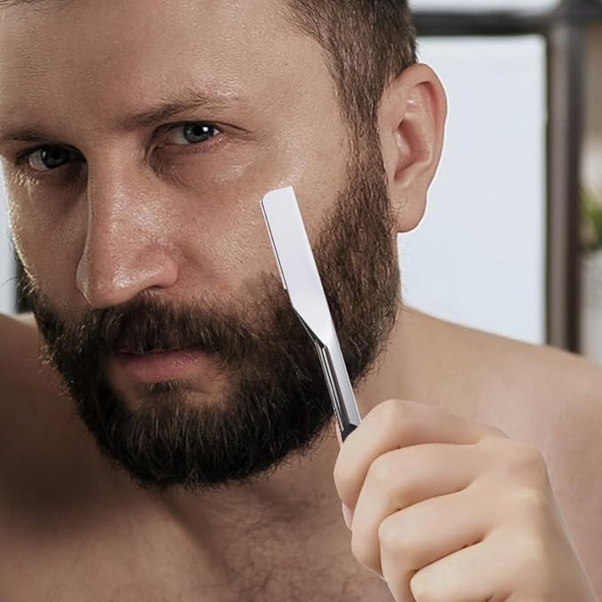 Uonlytech Manual Straight Edge Razor for Men Black Portable Barber Razor Blade Shaper for Precise Shaving and Beard Styling at Home and Travel