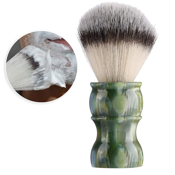 Professional Manual Beard Shaving Brush, Men Mustache Brush with Dense Nylon Hair, Barber Brush for Softening Beard and Creating Rich Lather, Portable Travel Shaving Brush for Salo (Green)