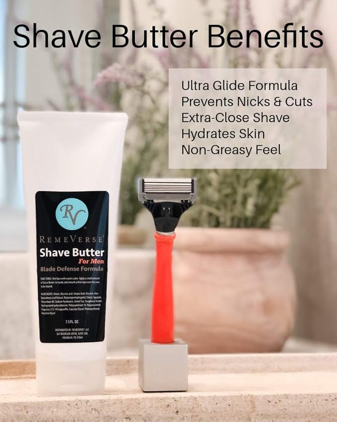 Shave Butter for Men by RemeVerse. Shaving Butter That Fights Nicks, Cuts, Ingrown Hairs, And Razor Burn 7.5 ounces (2 pack)