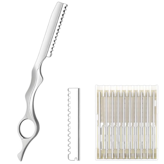 Stainless Steel Hair Thinning Styling Razors for Cutting Hair Professional Texturizing Cutting Razor Styling Texturizing Cuttings Razor Tool for Men Women Salon Home Use with 10 Pcs Blades