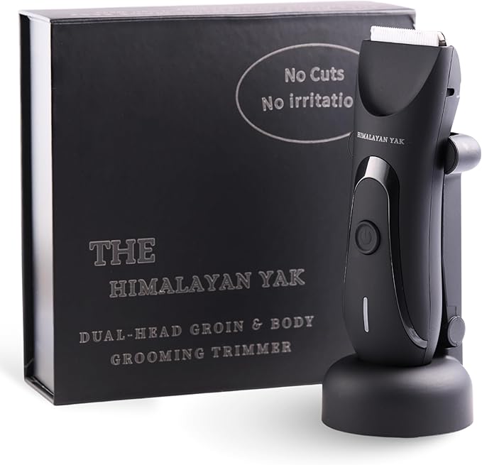Dual-Head Electric Body Hair Trimmer for Men & Women, Waterproof Groin & Bikini Shaver, Wet/Dry Groomer with Replaceable Ceramic Blades,USB Recharge Dock, Hygiene Razor for Full-Body Use