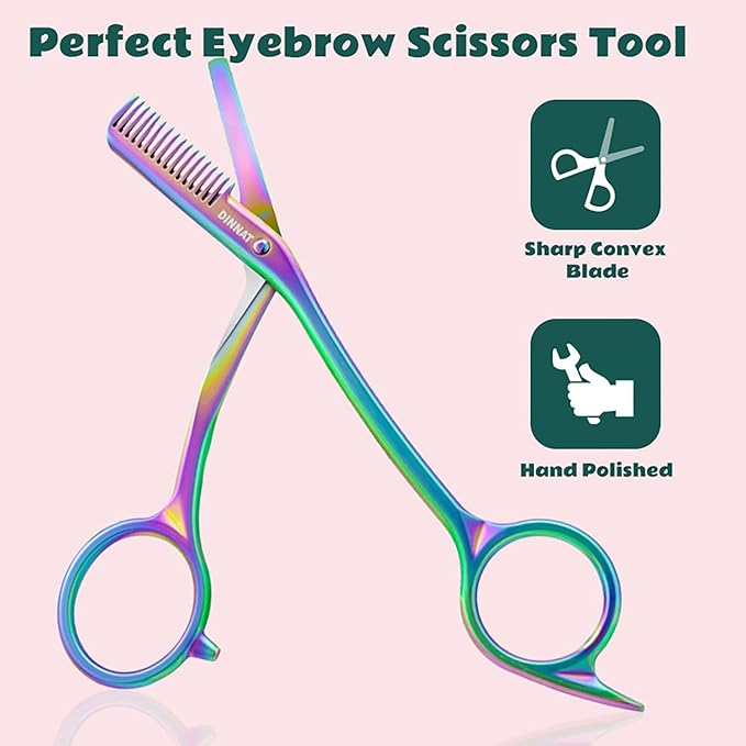 Eyebrow Trimming Scissors with Combs, Eyebrow Cutter Hair Removal Eyebrow Scissors,Eye brow razors, Eyebrow trimmer for women (Rainbow)