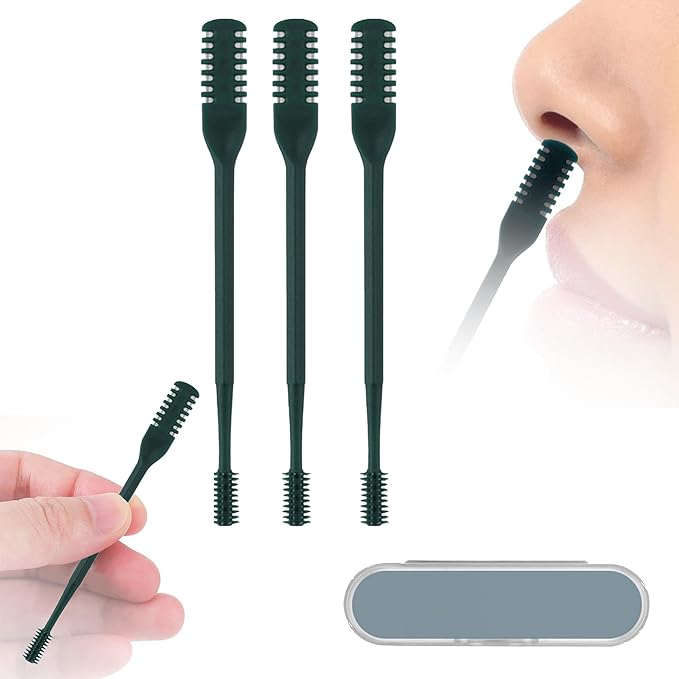 3 Pcs 2-in-1 Nasal Hair Trimmer Set, 360° Rotating Double-Sided Nose & Ear Hair Cutter for Men & Women, Portable Nostril Grooming Tool with Soft Cleaning Brush (Dark Green)