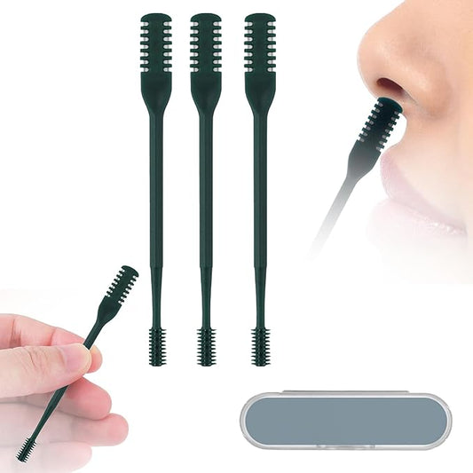 3 Pcs 2-in-1 Nasal Hair Trimmer Set, 360° Rotating Double-Sided Nose & Ear Hair Cutter for Men & Women, Portable Nostril Grooming Tool with Soft Cleaning Brush (Dark Green)