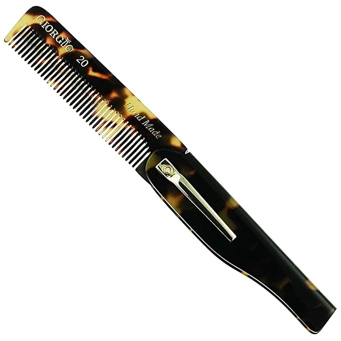 Giorgio G20 Folding Mustache and Beard Comb - 6.5 Inches Small Fine Tooth Styling and Travel Comb, Sawcut and Hand Polished, Handcrafted for Everyday Hair Care