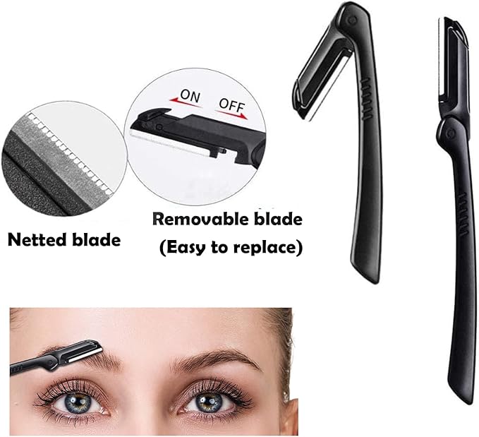 Eyebrow Razor Kit, 9 in 1 Professional Eyebrow Grooming Set for Women and Men, Including 3 Razors Trimmer,1 Tweezer,2 Scissors,2 Replacement Blades,1 Storage Bag