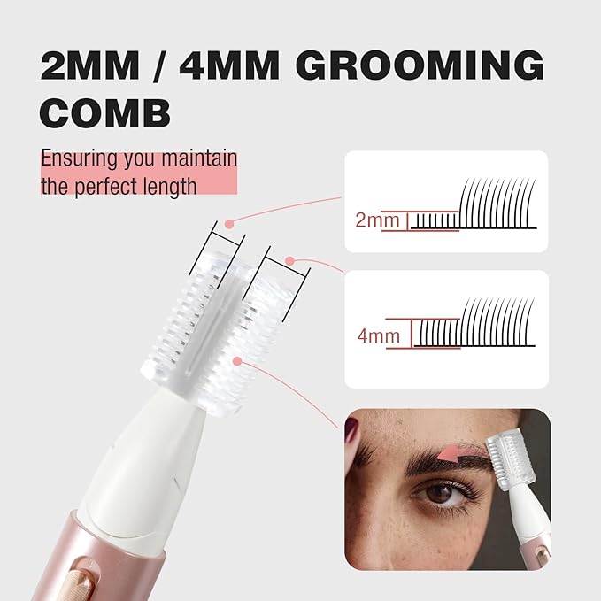 SUPRENT Women's Facial Hair Remover ＆ Eyebrow Trimmer with Pivoting Head - Rechargeable Eyebrow Razor Painless Facial Trimmer on Lips, Cheeks, Ears, Neck and Chin - Easy Cleaning - Pink