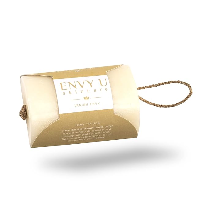 Envy U Vanishing Soap Bar - Helps with Hyperpigmentation, Sunburn, Stretch Marks & Tanning Product Removal - Natural Organic Soap on a Rope with Coconut and Saccharum Officinarum - Face and Body Wash