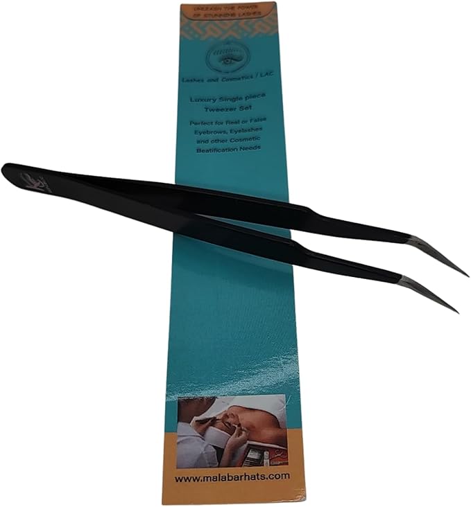 Black Curved Professional Tweezer Great For Eyebrow, Eyelash, Facial, Ear, Nose & Ingrown Hair Remover, Make Perfect Eyebrow Shapes (Black)