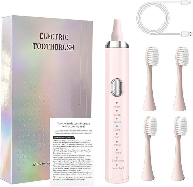 Electric Toothbrush for Adults,Rechargeable Deep Clean Toothbrush with 4 Replacement Heads,8 Modes with 2 Minutes Built in Smart Timer,Battery Toothbrush for Kids Adults Men Women