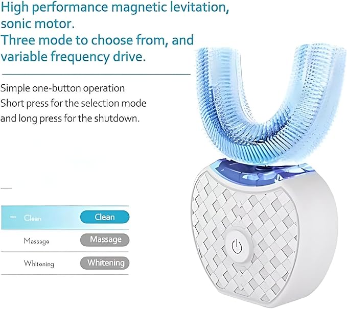 Aimery Automatic Toothbrush U Shaped Toothbrush for Adults 360° - Ultrasonic U-Automatic Toothbrushes for Teeth Whitening - Wireless Charging & LED Light - Waterproof IPX7 Certified