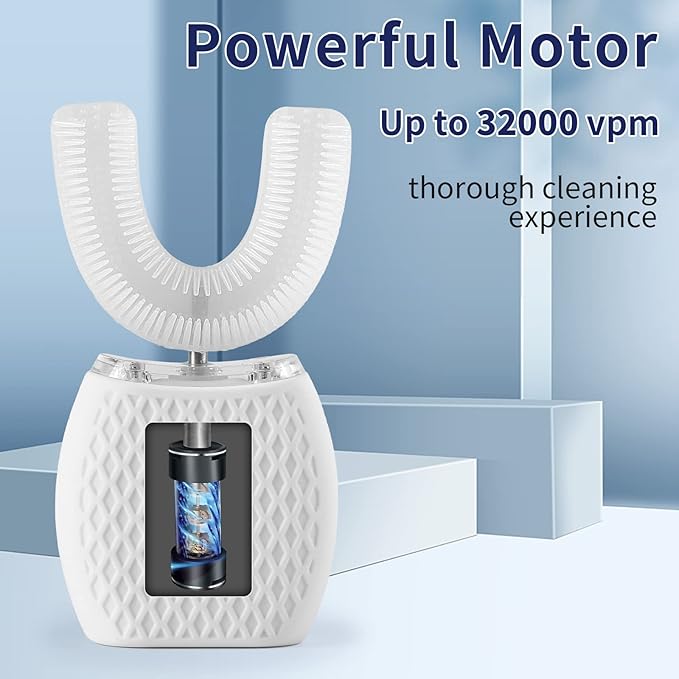 Ultrasonic Adult Electric Toothbrush，Sonic Toothbrush 360° Oral Cleaning Wireless Charging & LED Light|IPX7 Waterproof U-Shaped Brush Head Protects Gums