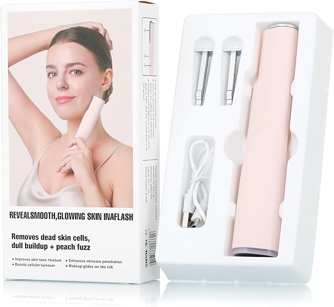 Dermaplane Razor for Women Face with 6 Refill Blades Dermaplaning Tool for Face to Remove Facial Hair & Peach Fuzz Sonic Dermaplaning Tool for Women Facial Hair Shaver LED Light Eyebrow Trimmer Razor