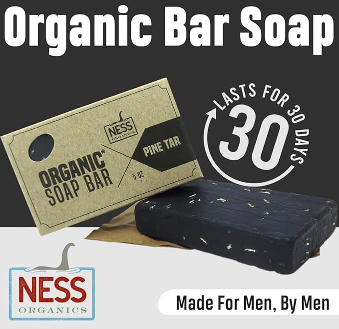 Ness Mens Soap Bar - Pine Tar Scent - Natural Soap For Men - Mens Bar Soap With Organic Ingredients & Essential Oils - Moisturizing Bar Soap - Handmade In The USA, Cruelty Free, Vegan - 3 Pack