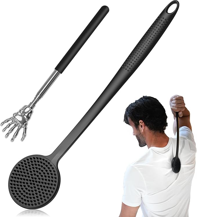 Back Scratcher, 2PackGifts for Men Back Scratcher ， 2025 New with 2 Silicone Scratch Surface, Deep Back Scrubber for Men/Women, Long Handle Backscratchers for Adults