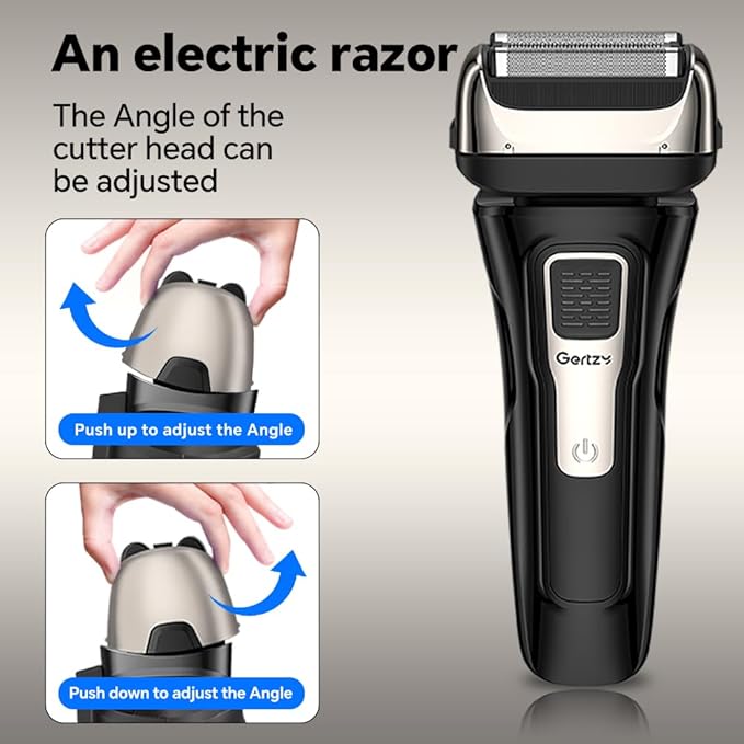 Gertzy Electric Shaver for Men Face, Men's Razor, Cordless Beard Foil Shavers with Pop Up Trimmer, Wet Dry Waterproof Rechargeable Type-C Charging, LED Display (Black)