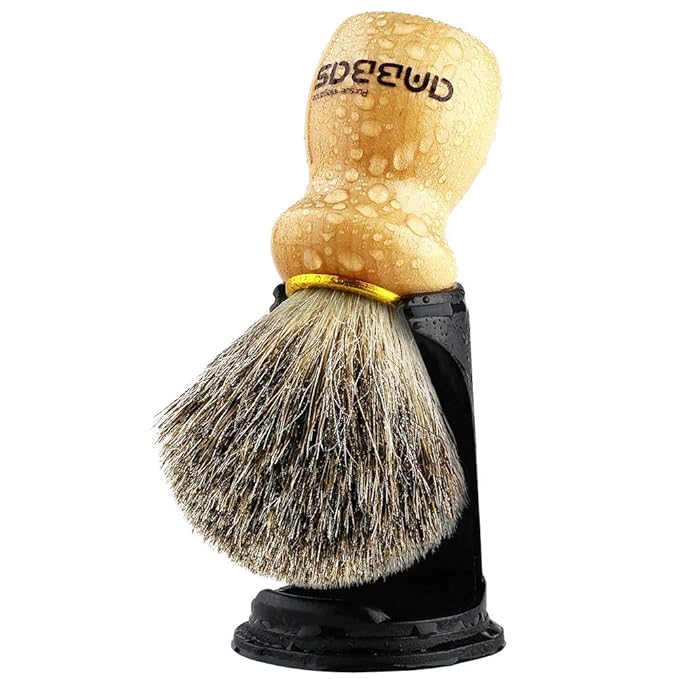 Anbbas Shaving Brush and Holder,Pure Badger Hair with Wood Handle,Black Resin Stand Holder,Contracted Design 2in1 Set for Men Wet Shave