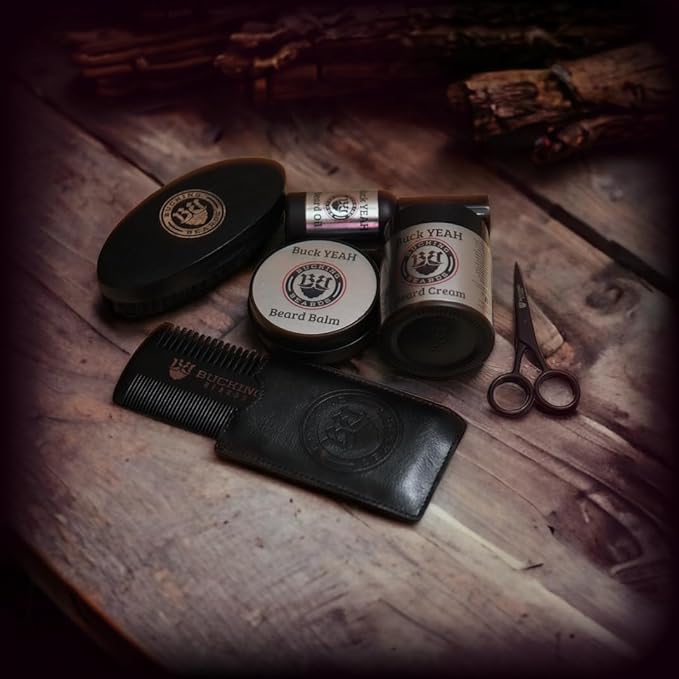 Beard Kit for Men - Beard Care Kit with Balm, Oil & Cream - Includes Wooden Comb, Brush, Scissors & Travel Bag - Vegan, Hypoallergenic, Allergen-Free & Cruelty-Free Grooming Kit