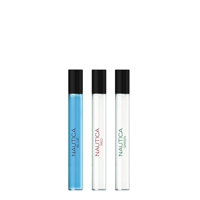 Nautica Giftset, Blue, Red, Green Eau de Toilette 0.33 fl oz Pen Sprays, Notes of Musk, Ginger, Lavender, and Cedarwood, Men's Fragrance, Long Lasting, Everyday Fragrance, Travel Size