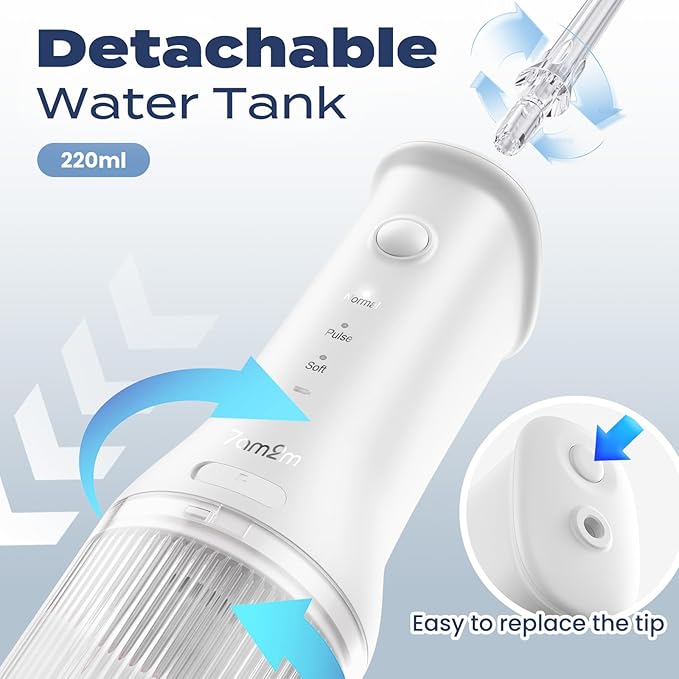 7AM2M Portable Water Flosser Cordless, Dental Water Flosser for Travel and Home Use (White)