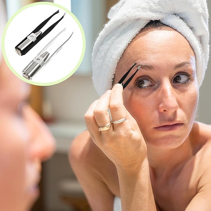 SOLUSTRE Eyelash Extension Tweezers 2pcs Tweezers with Light LED Tweezers Pliers Tool Stainless Steel Eyebrow Facial Hair Removal Cosmetic Makeup Tools 9. 8x2cm Mens Grooming Trimmer