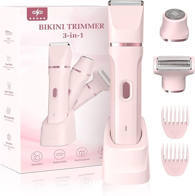Bikini Trimmer for Women，Electric Body Hair Trimmer, 3 in 1 Wet/Dry Shaver Groomer, Replaceable Ceramic Blade Heads, Electric Razors for Women Legs, Bikini Shaver