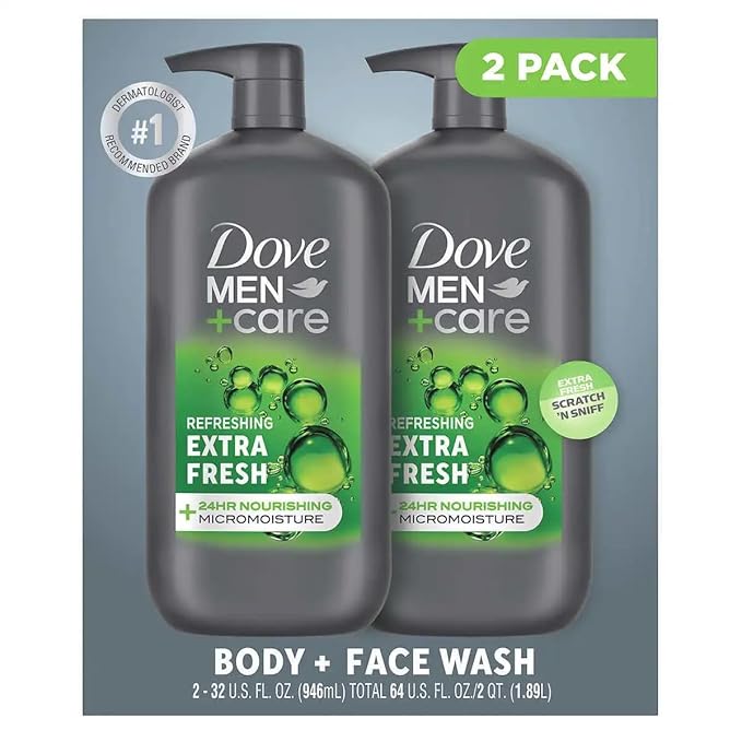 Dove Men+Care Body and Face Wash Extra Fresh, 32 Fluid Ounce (Pack of 2)