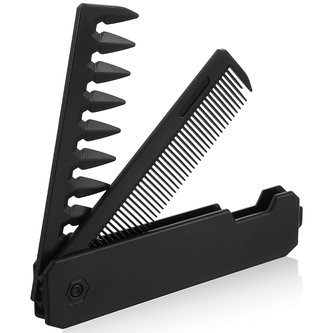 Folding Comb for Men, Protable 2 in 1 Hair Comb Fine Tooth Combs Styling for Everyday Grooming Styling Hair Beard Mustache