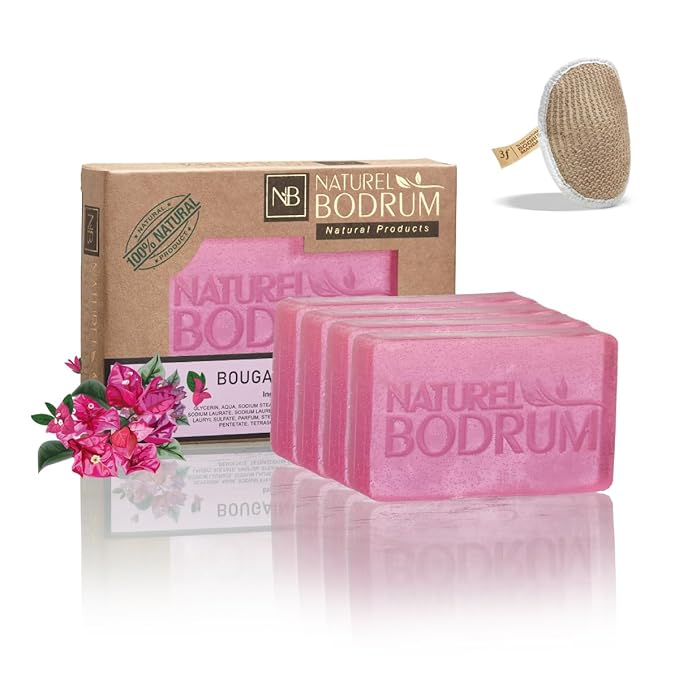 Bougainvillea Pink Organic Soap Bar for Women, Pack of 4 Glycerin Soap Bars - Antioxidant-Rich Skin Elasticity & Hydration Bar with Hyaluronic Acid - Natural & Vegan Spa Gift, for All Skin Types