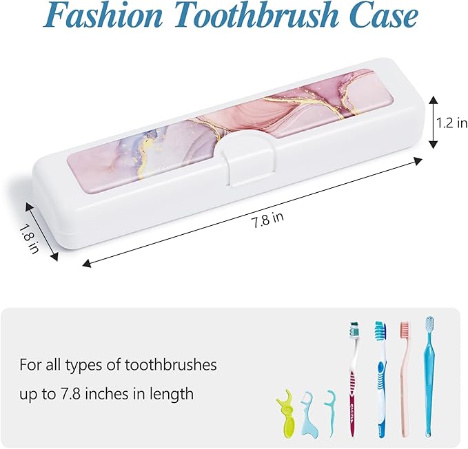 2 Pcs Toothbrush Travel Case - Colorful Pattern, Holder and Covers for Toothbrushes, Includes Tongue Scraper Case