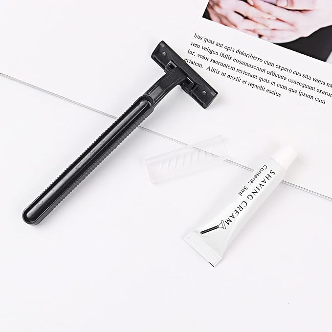 Disposable Razors in Bulk, Bulk Razors with Knife Cap, Black, Individually Packaged Disposable Razors Bulk with Shaving Cream for Hotels, Nursing Homes, Shelters, Homeless, Charities (pack-100)