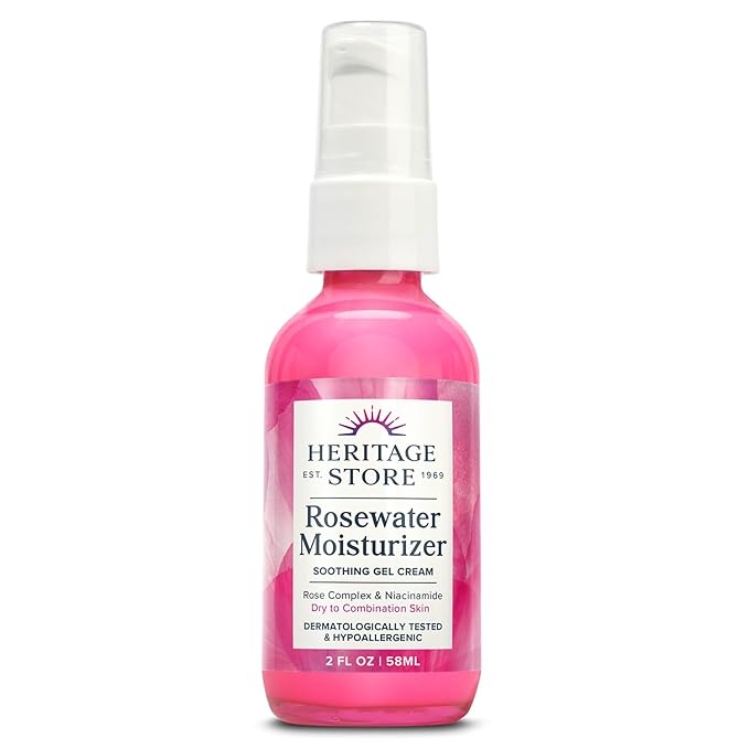 HERITAGE STORE Rosewater Face Moisturizer - Soothing Gel Moisturizer with Rose Complex, Niacinamide and Hyaluronic Acid - Dry to Combination Skin Care - Hypoallergenic, Vegan, 60-Day Guarantee, 2oz